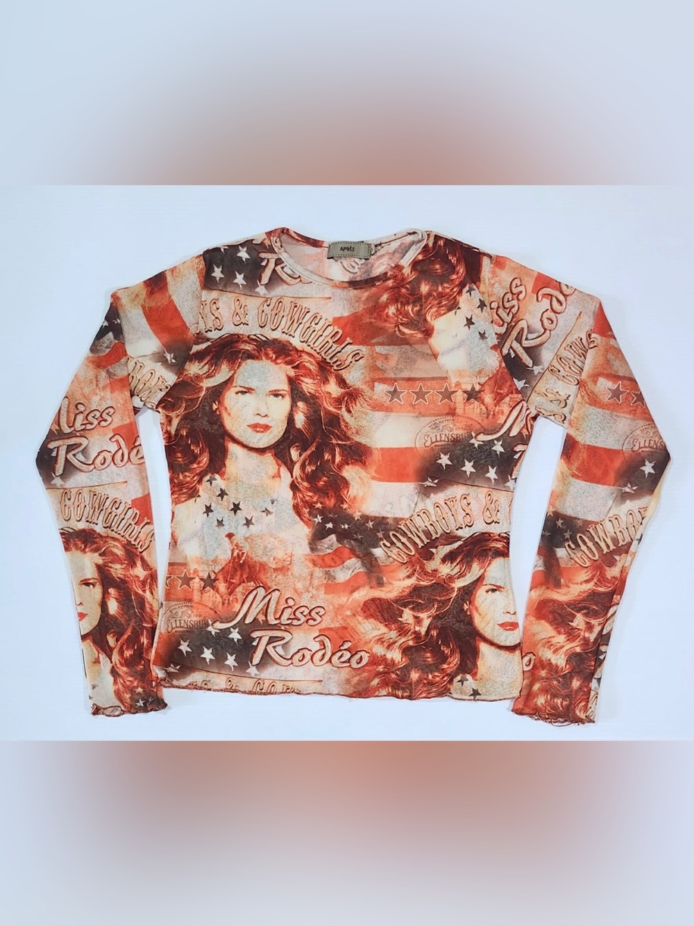 Size M- Orange Graphic Long-Sleeve Women's Top